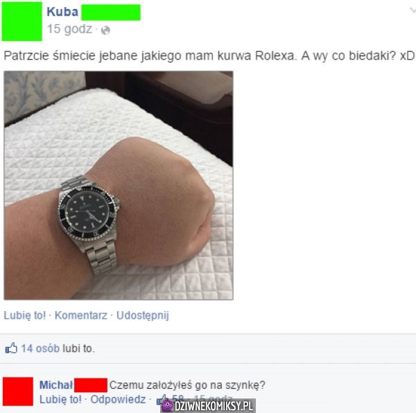 Grubas popisuje się rolexem