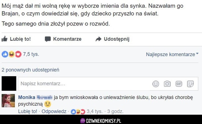 Dała dziecku na imię Brajan