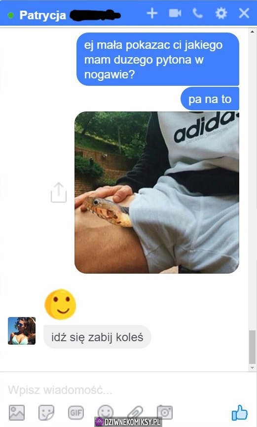Pokazał pytona w nogawie