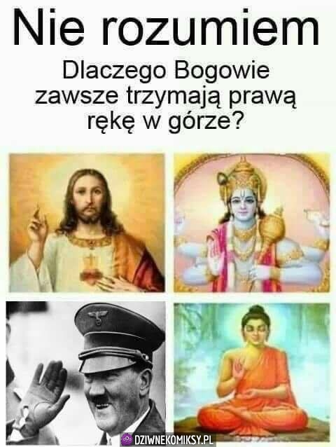 Nie rozumiem dlaczego bogowie trzymają prawą rękę w górze